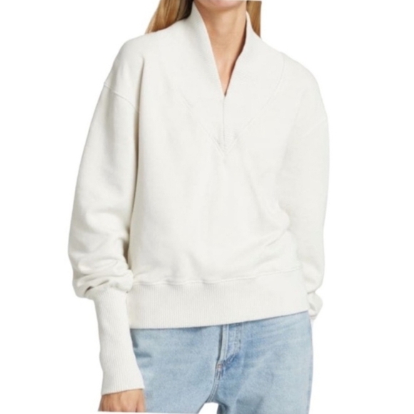 Agolde Klara V Neck Off White Ribbed Sweatshirt Size Large Modern Minimalist - Picture 3 of 16